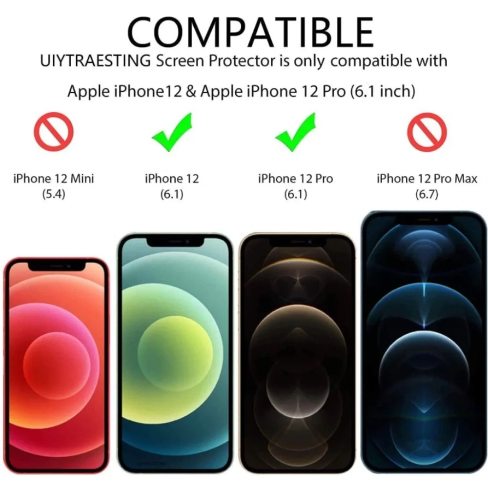 🆕 3 Pack Tempered Glass Screen Protector compatible with iPhone 12, 12 Pro